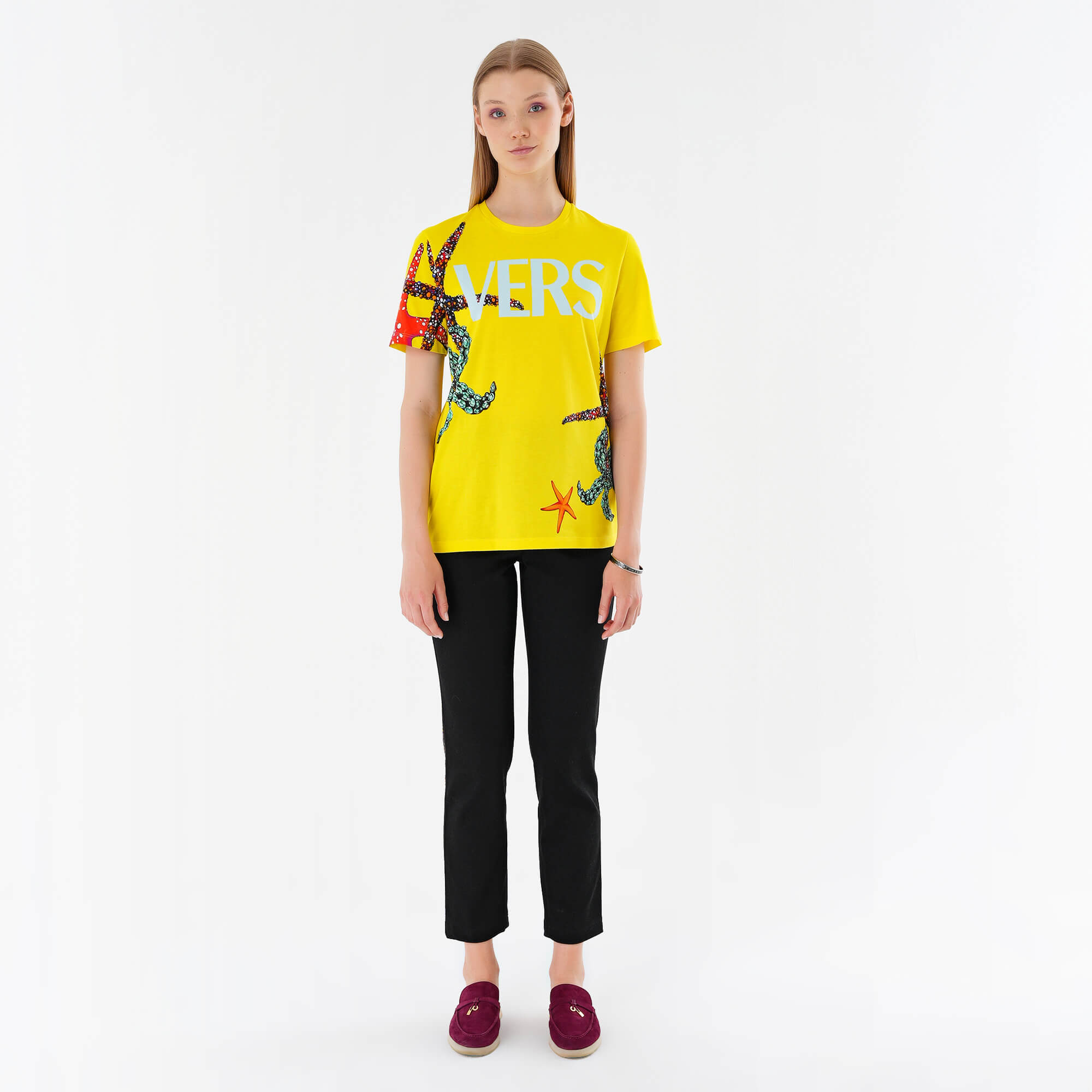 Versace - Yellow Starfish Printed Cotton T shirt IT42